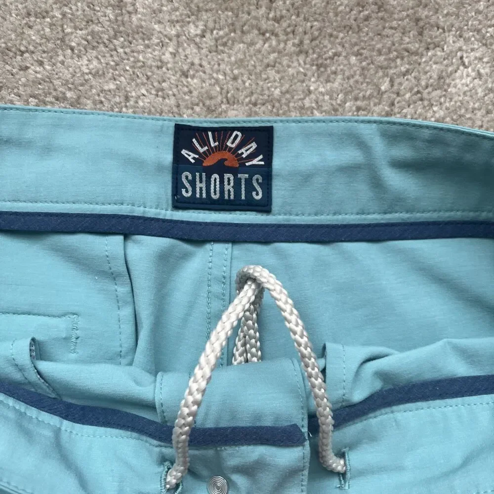 Faherty All Day Shorts Mens 32 Seafoam Green Chino Tech Board Performance Preppy
